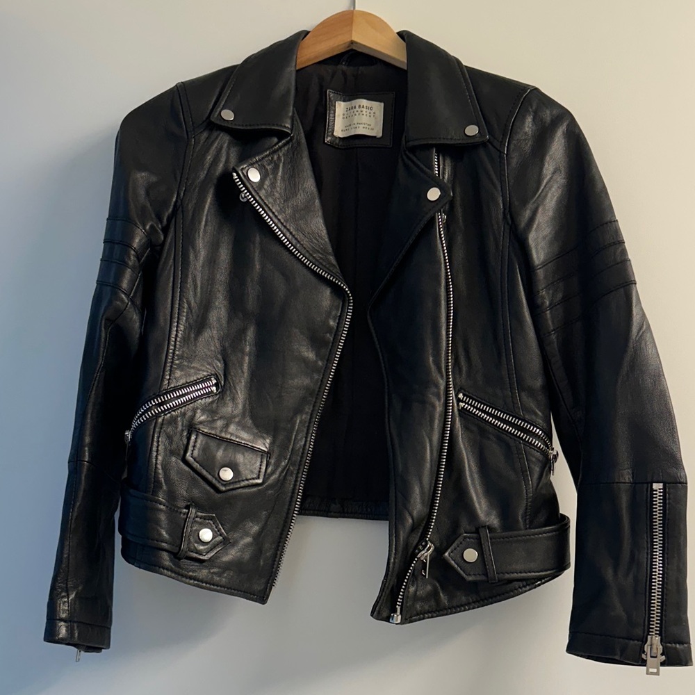 Zara Black Leather Biker Jacket